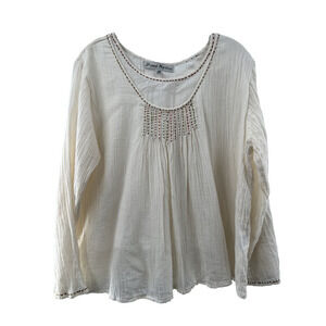 JP and Mattie Women's Cream Cotton Scoop Neck Blouse Size Medium